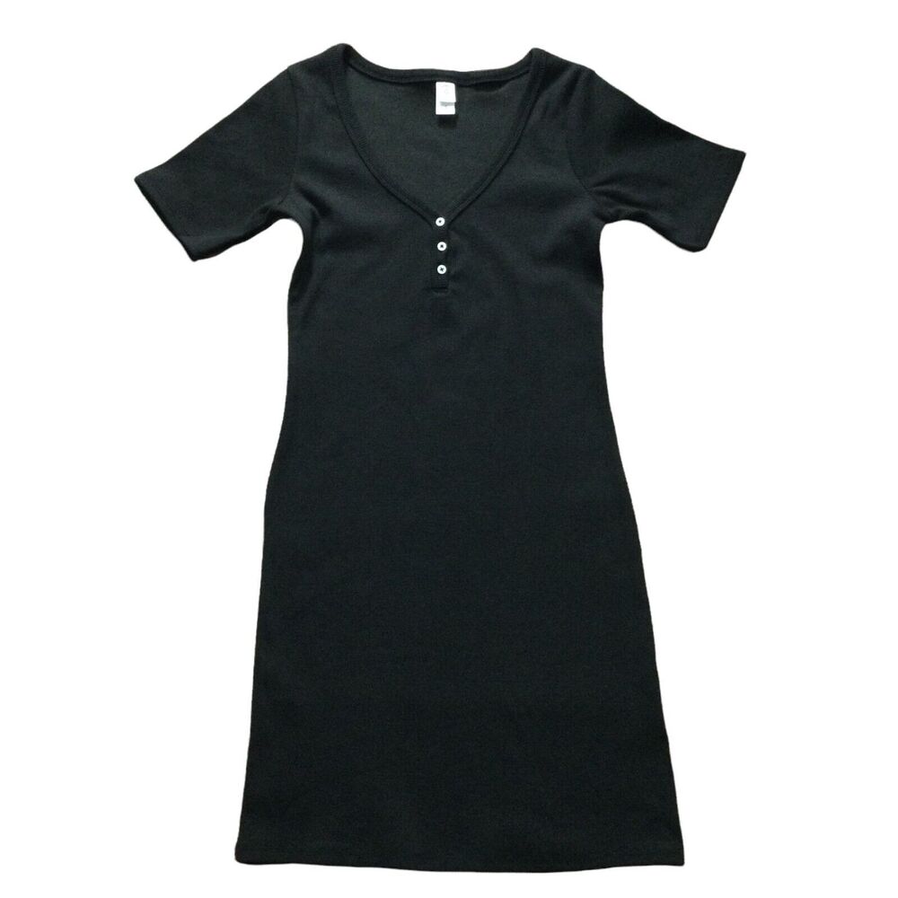 Alternative Apparel Womens Dress sz S new Black Ribbed Knit Henley Stretch b527